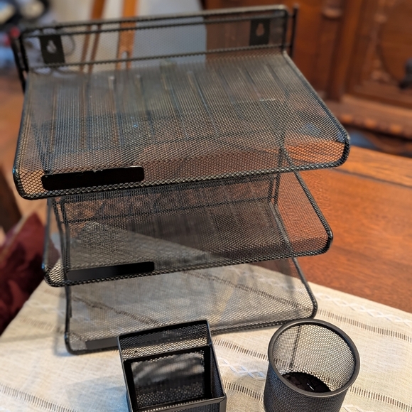 Black Mesh Desk Organizer Set -3 Tier In/Out Basket/Pencil Cup/ 3 Slot Organizer - Picture 9 of 9